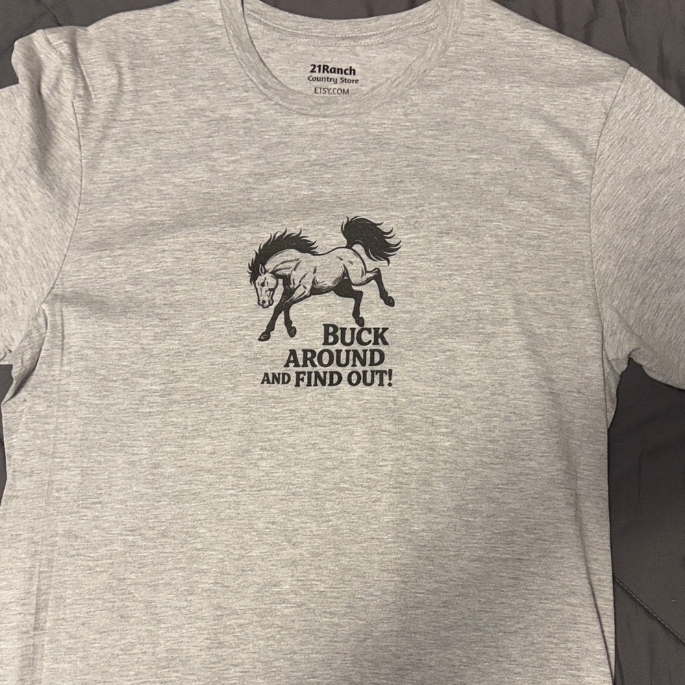 Gildan Light Grey Tee with Black Horse Graphic